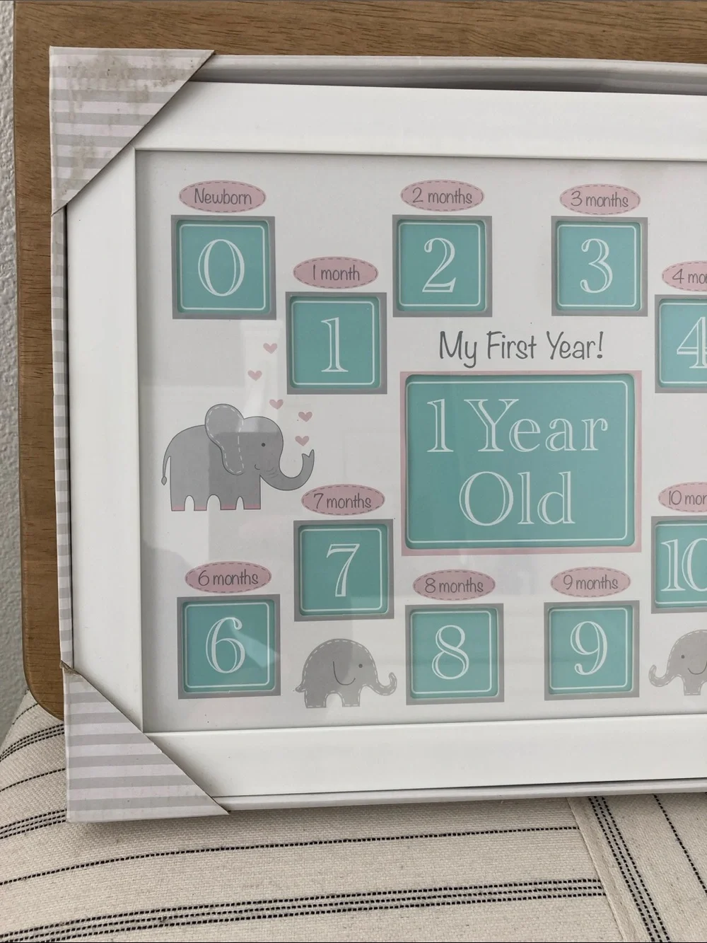 SALE! 50 % Off NWT My First Year Milestone White Frame Elephant 10.75” x 13.75”